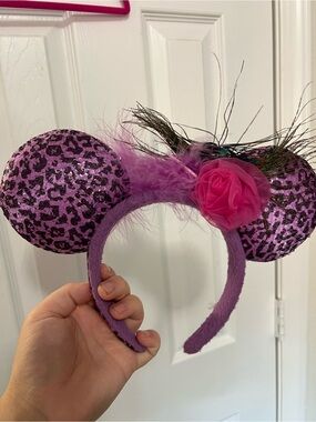Disney Purple Leopard Print and Peacock Feather Minnie Ears